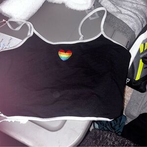 Black and White Top with Colorful Heart